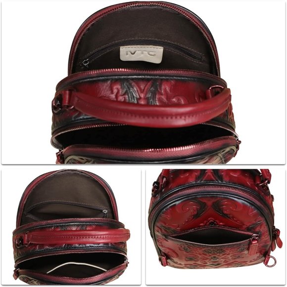 Womens Red Genuine Leather Satchel - Picture 7 of 7